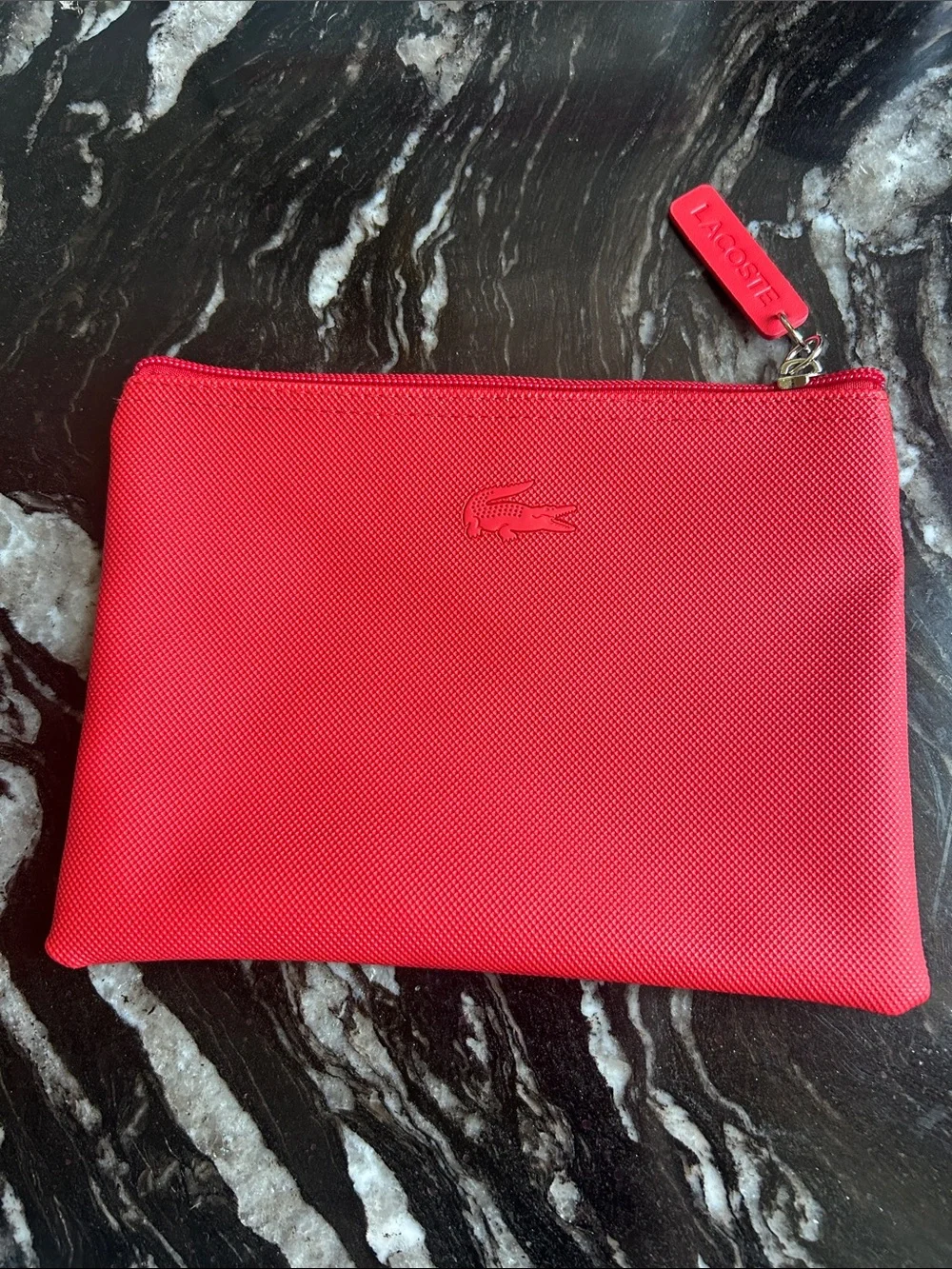 Lacoste Red Textured Zip Pouch